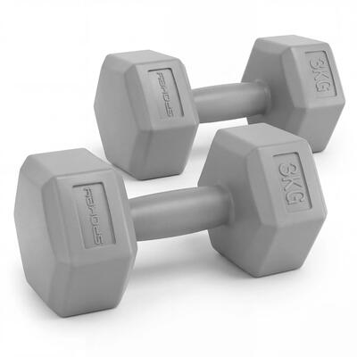 Hexagonale halters set 2x 3kg lichtgrijs monster