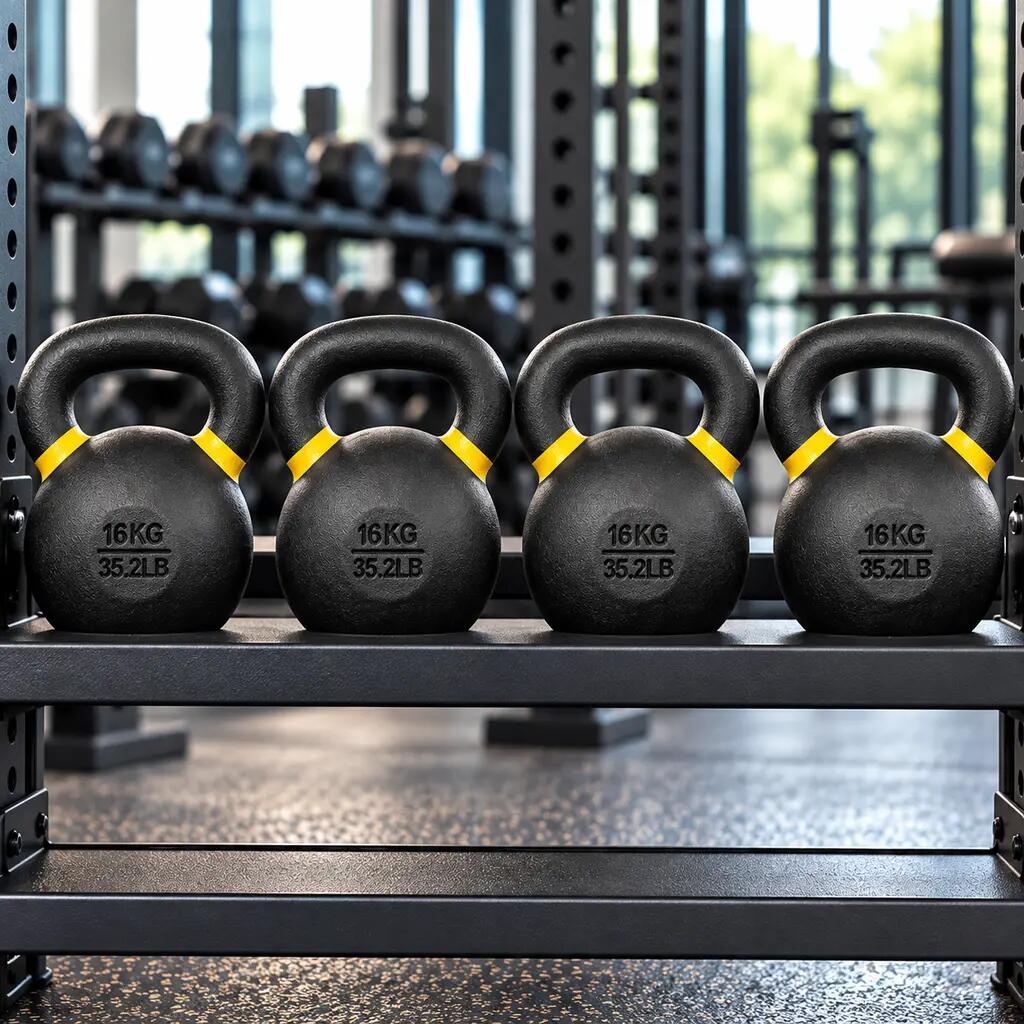 Kettlebells con poedercoating KBPO16 para fitness y entrenamiento de fuerza 4/4