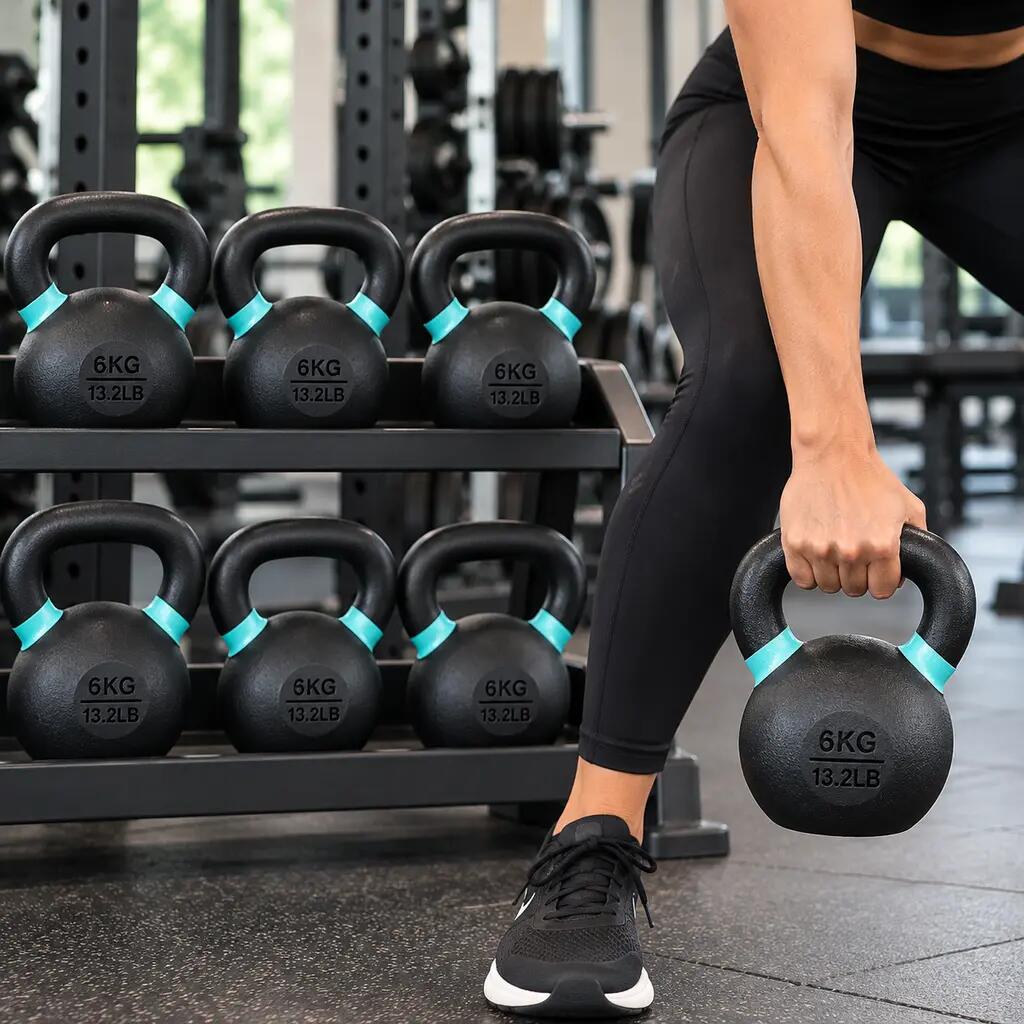 Kettlebells con poedercoating KBPO6 para fitness y entrenamiento de fuerza 3/4