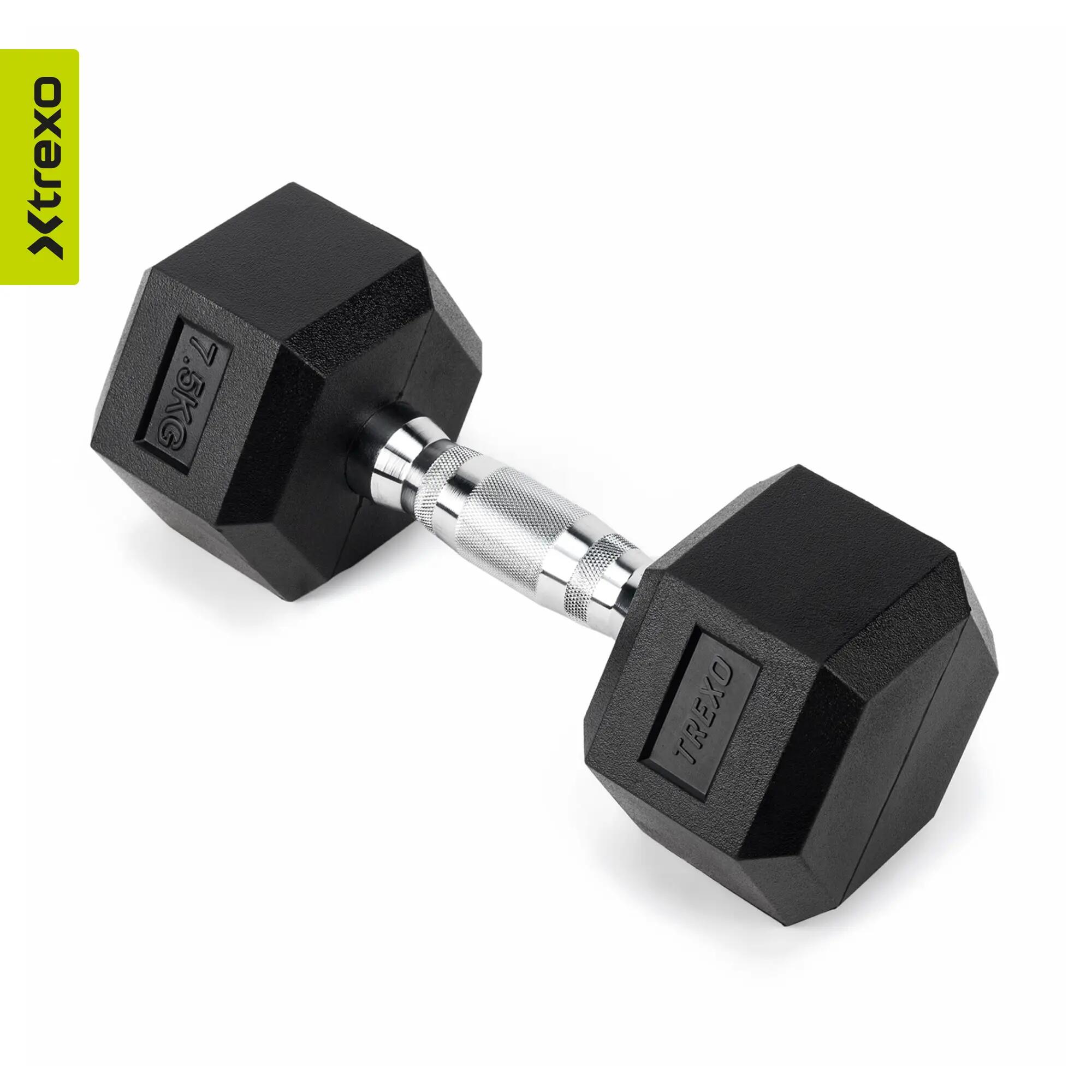 XTREXO Hex Rubber Dumbbell 7.5 kg 4/7