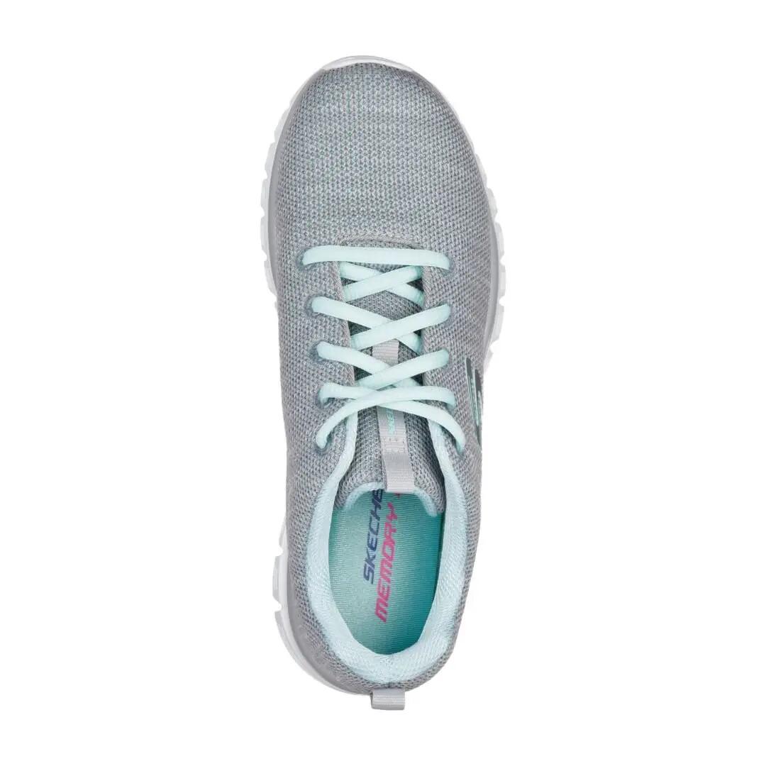 Zapatillas mujer Skechers Graceful grises, ligeras para gimnasio y diario 3/4