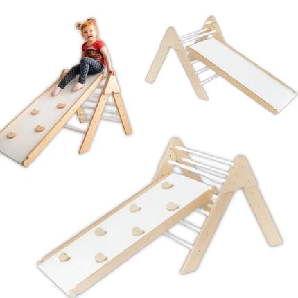 Triangle d'escalade d'intérieur en bois pour enfants avec toboggan Moon