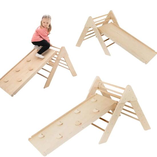Triangle d'escalade d'intérieur en bois pour enfants avec toboggan Moon