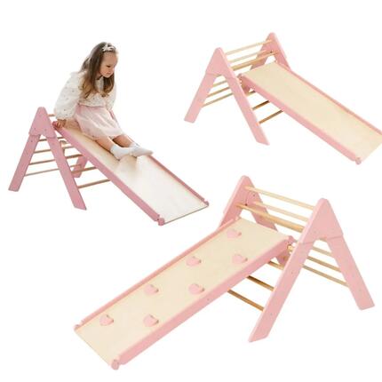 Triangle d'escalade d'intérieur en bois pour enfants avec toboggan Moon