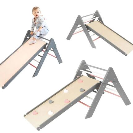 Triangle d'escalade d'intérieur en bois pour enfants avec toboggan Moon