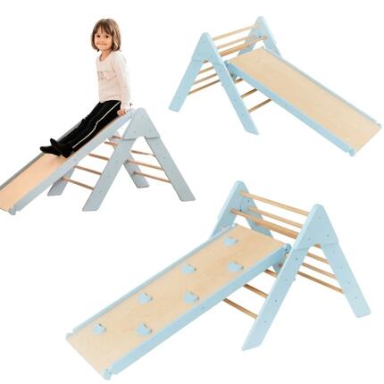 Triangle d'escalade d'intérieur en bois pour enfants avec toboggan Moon