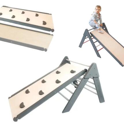 Triangle d'escalade d'intérieur en bois pour enfants avec toboggan Moon