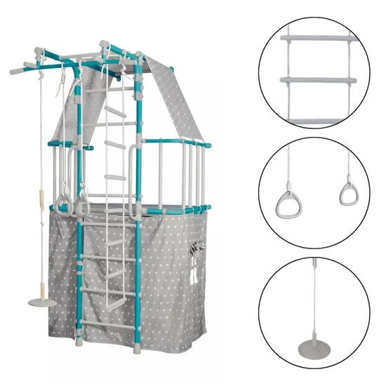 Espalier de gymnastique pour enfants avec maisonnette Indigo Pastel