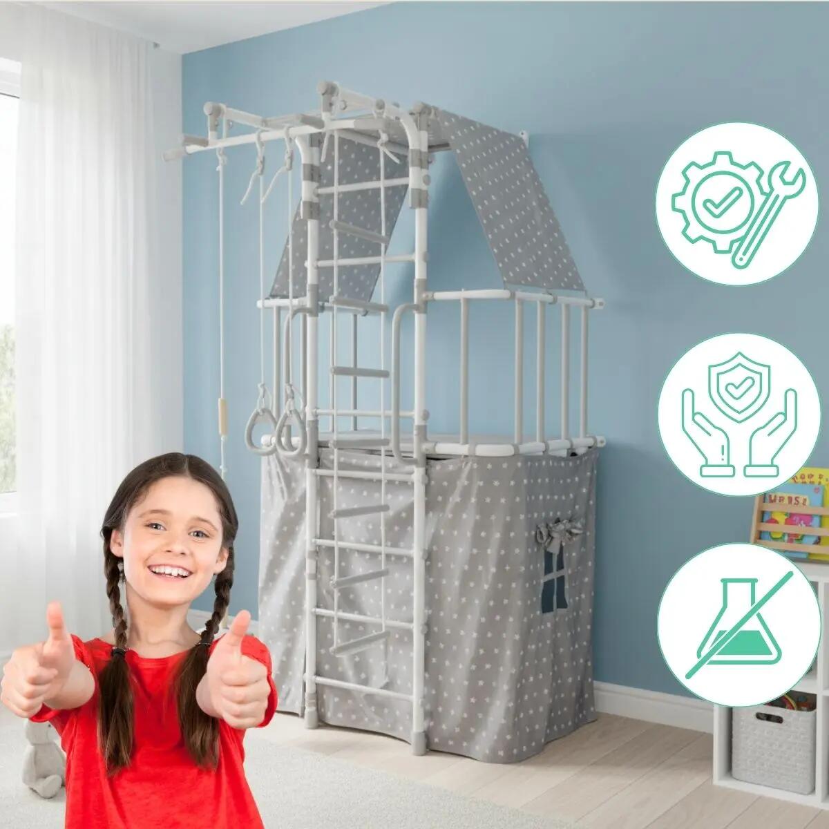 Espalier de gymnastique pour enfants avec maisonnette Indigo Pastel 4/7