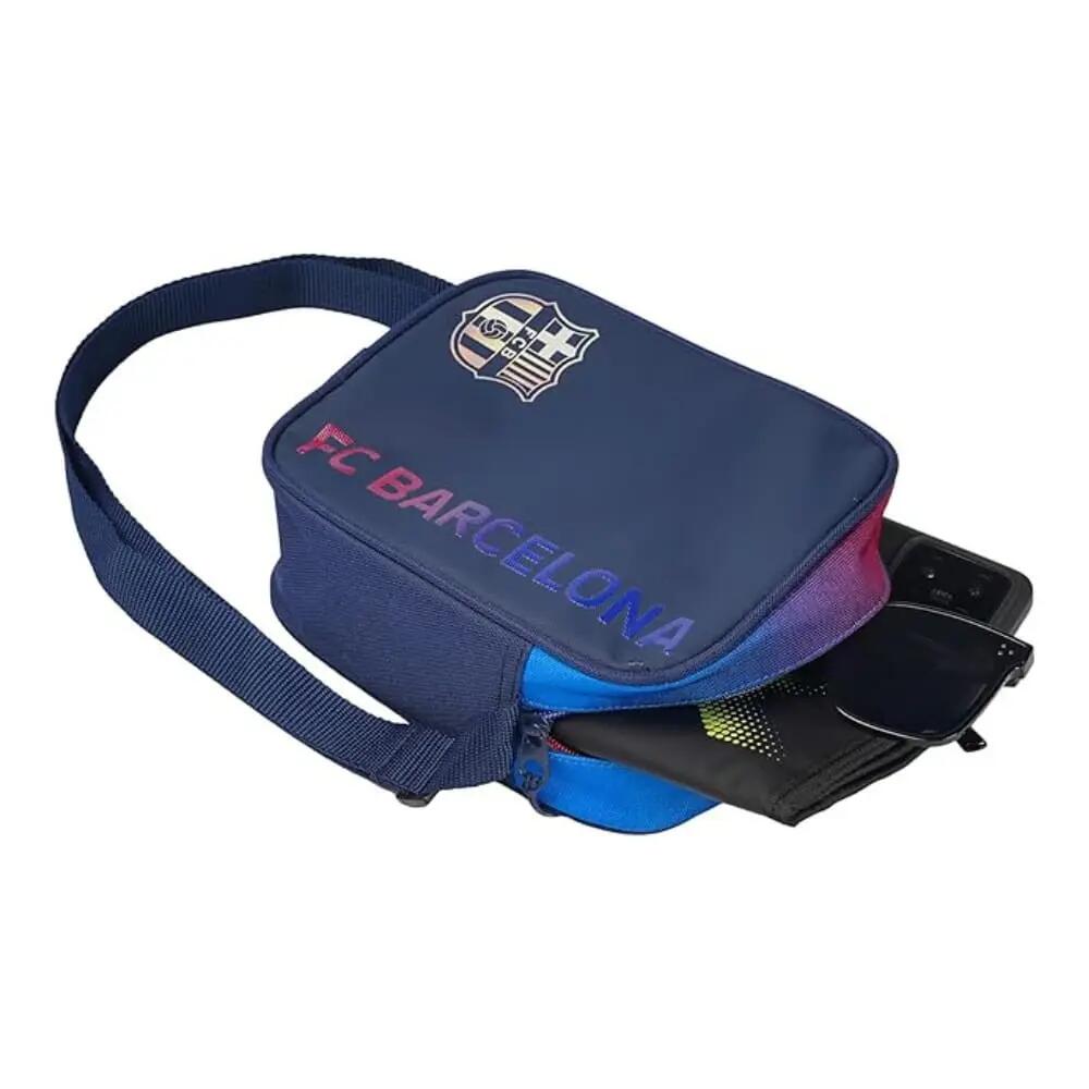 Bolsa de ombro infantil do FC Barcelona com alça ajustável, poliéster, azul. 5/5