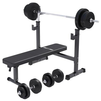Hantelbank mit Gewichten - mit Ablage, Klappbar, 40/70/100 kg Set, Kraftstation