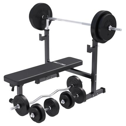 Hantelbank mit Gewichten - mit Ablage, Klappbar, 40/70/100 kg Set, Kraftstation