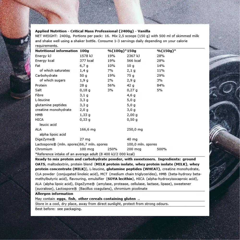 Applied Nutrition Critical Mass Professional (2400g) Vanilla - Gewichtstoename 3/3