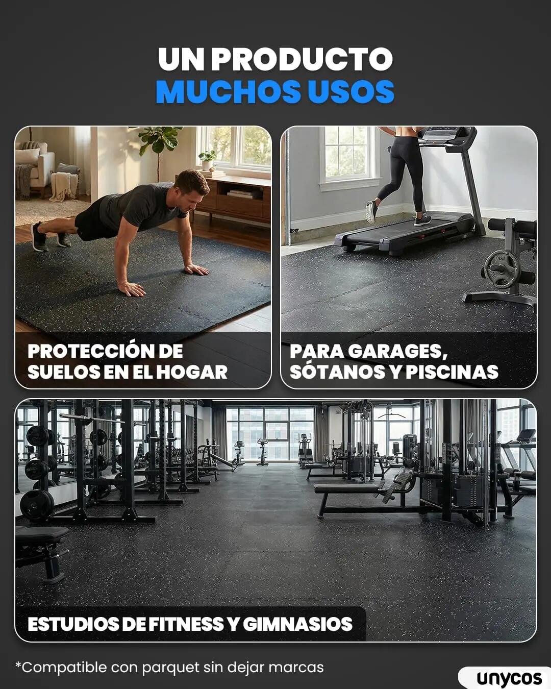 Unycos Esterilla Puzzle Goma Gimnasio 1.4cm 6 piezas Negro + Puntos blancos 5/7