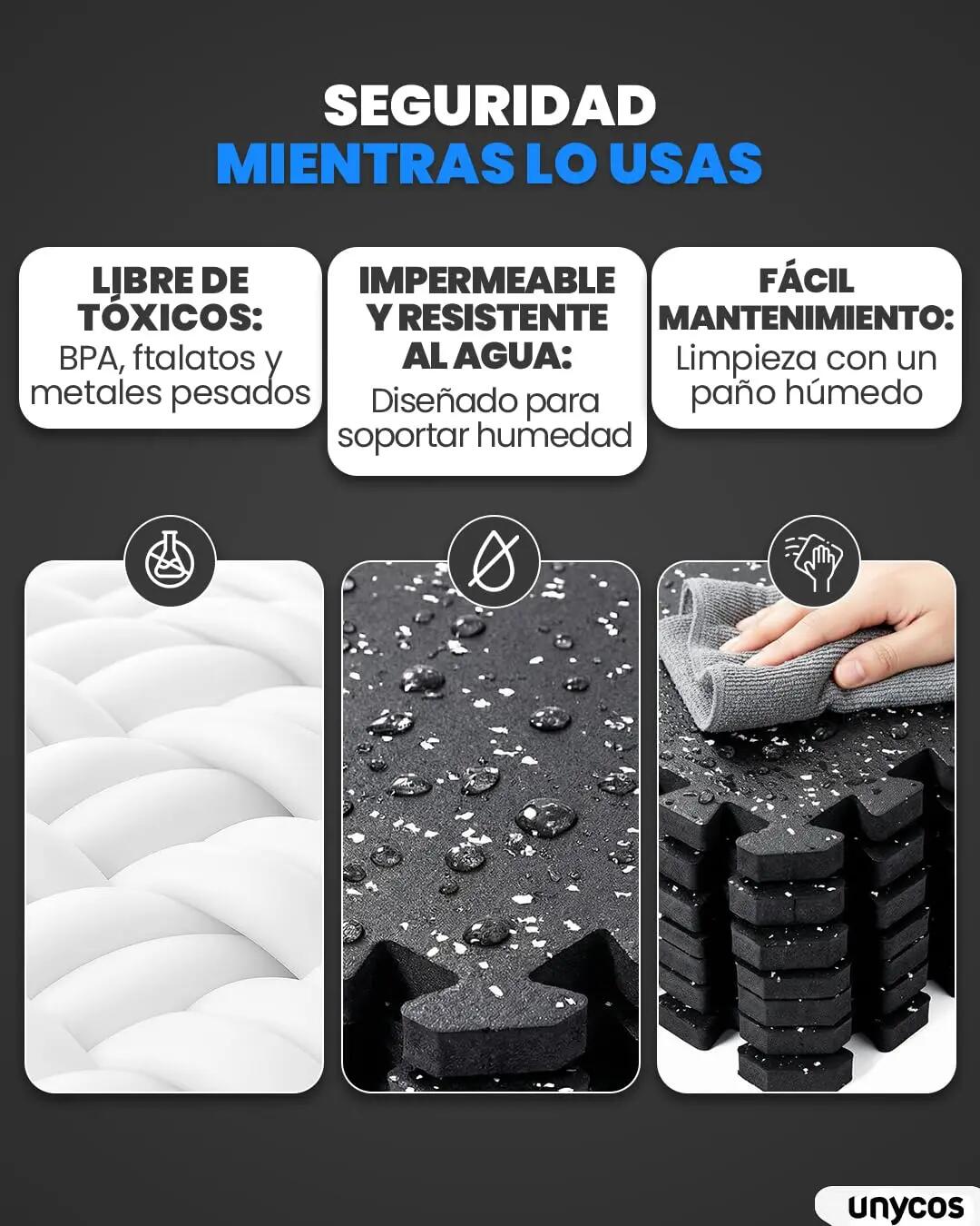 Unycos Esterilla Puzzle Goma Gimnasio 1.4cm 6 piezas Negro + Puntos blancos 4/7