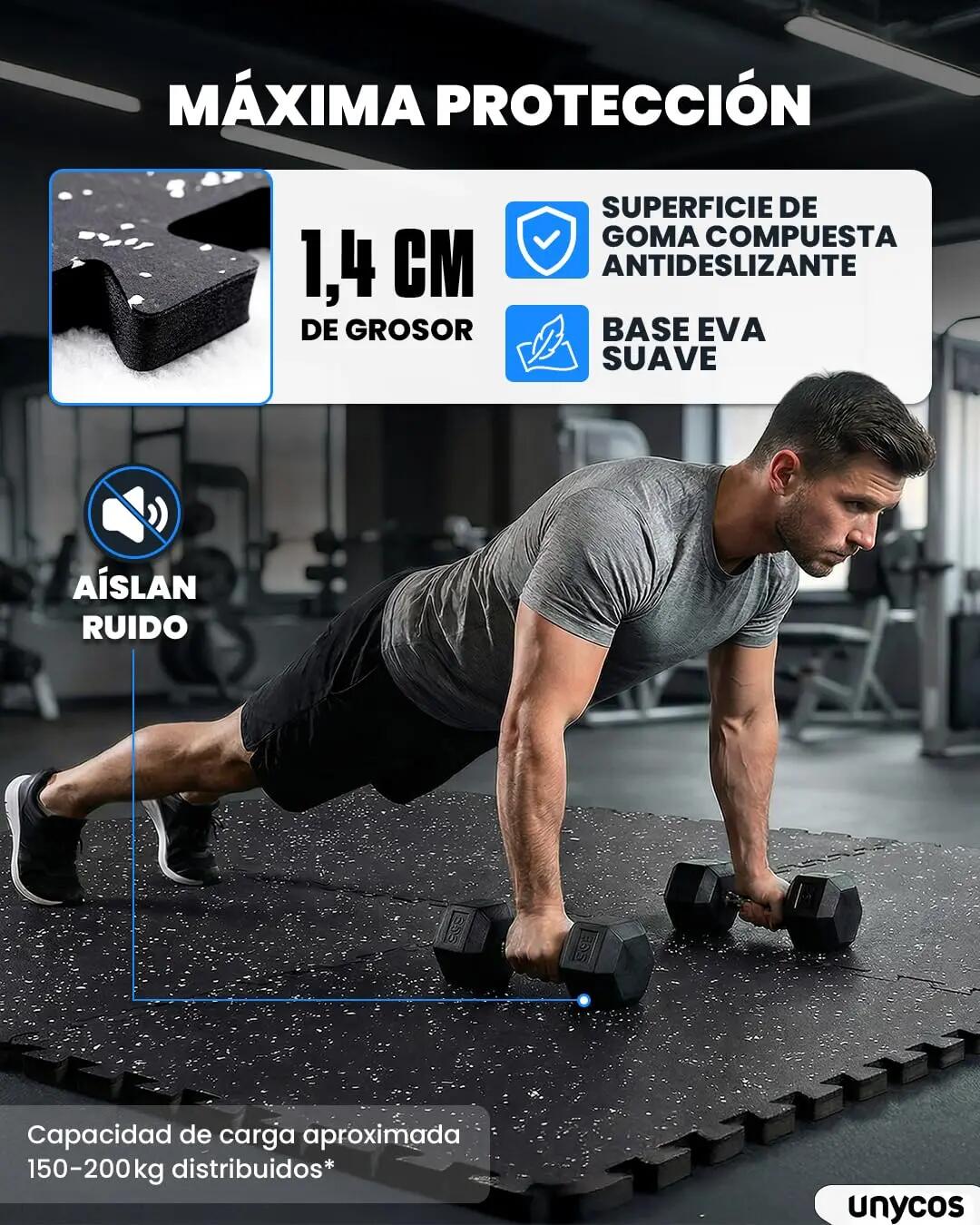 Unycos Esterilla Puzzle Goma Gimnasio 1.4cm 6 piezas Negro + Puntos blancos 3/7