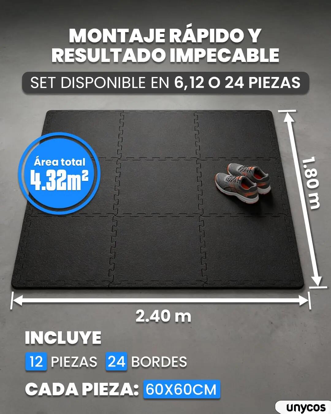 Esterilla Puzzle Goma Gimnasio 1.4cm 12 piezas Negro 3/8