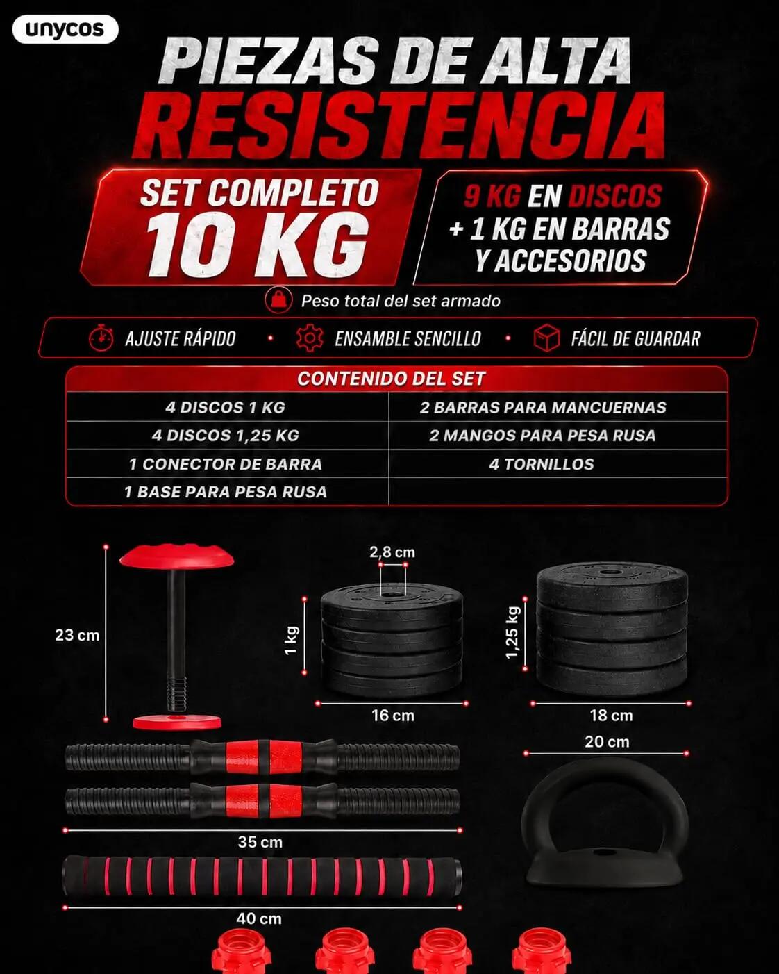 Pesas Cemento 10 Kg Red Transformer Con Kettlebell 5/8