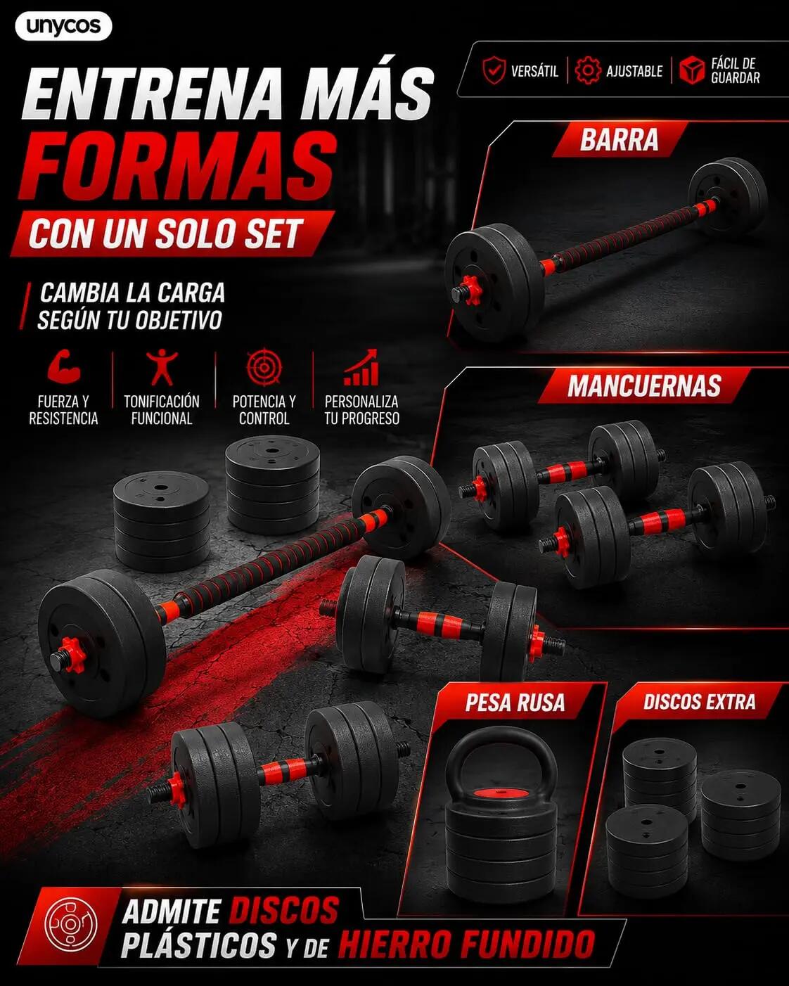 Pesas Cemento 10 Kg Red Transformer Con Kettlebell 4/8