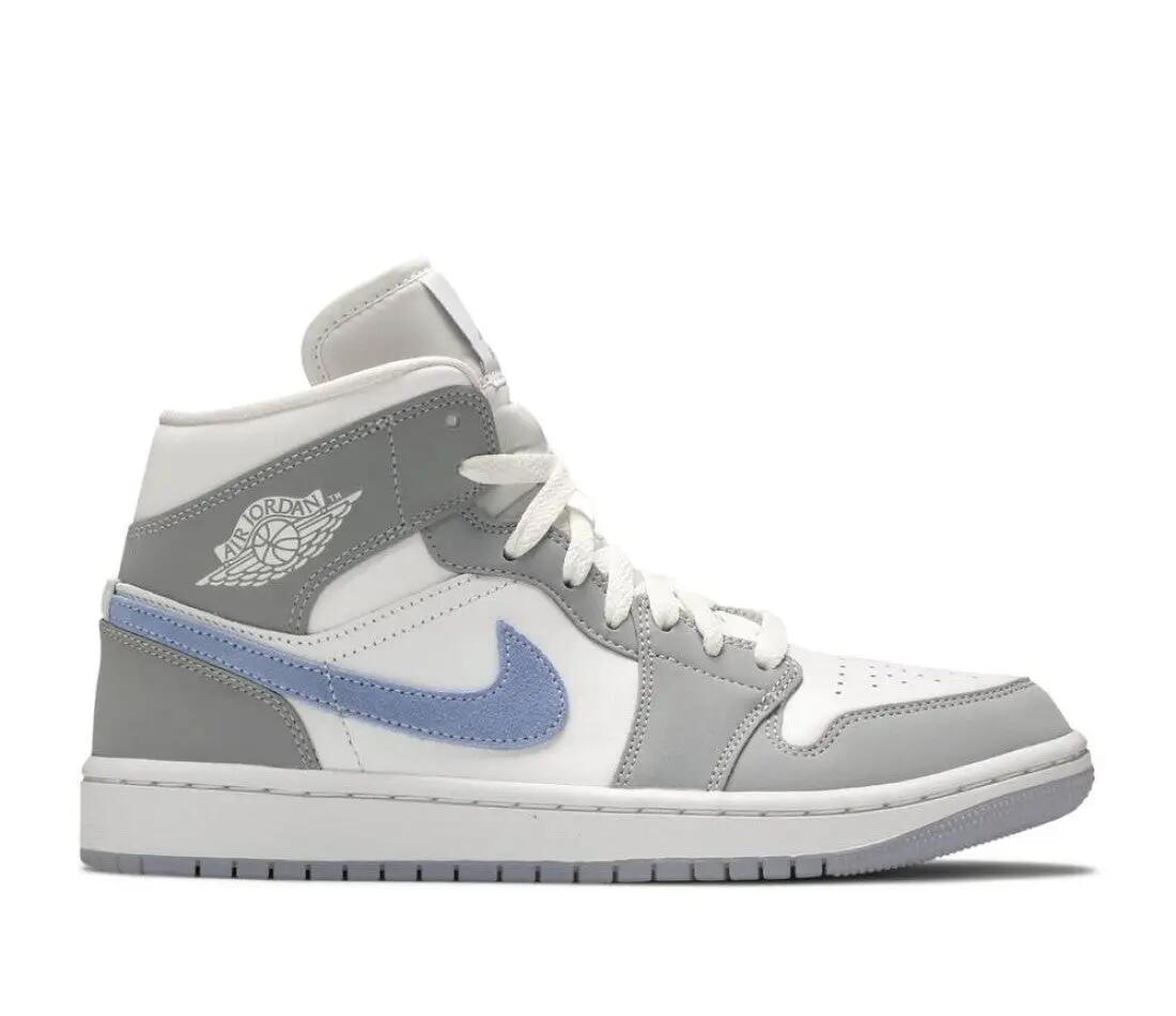 Zapatillas - Air Jordan 1 Mid Wolf Grey - Gris/Blanco/Azul 5/7