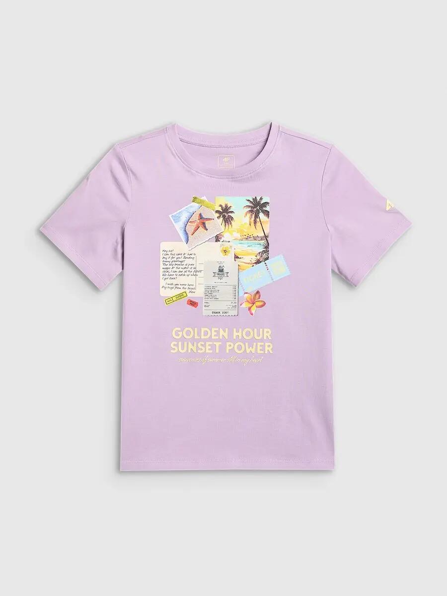T-shirt regular z nadrukiem dziewczęcy 4F 5/6