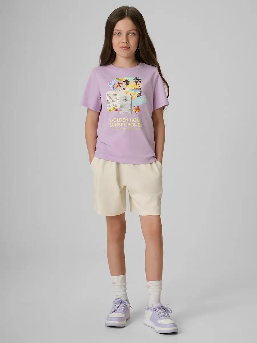 T-shirt regular z nadrukiem dziewczęcy 4F 4/6