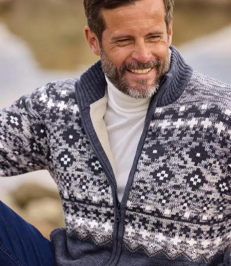 Le Blouson Tricot Jacquard Doublé Sherpa 3/4