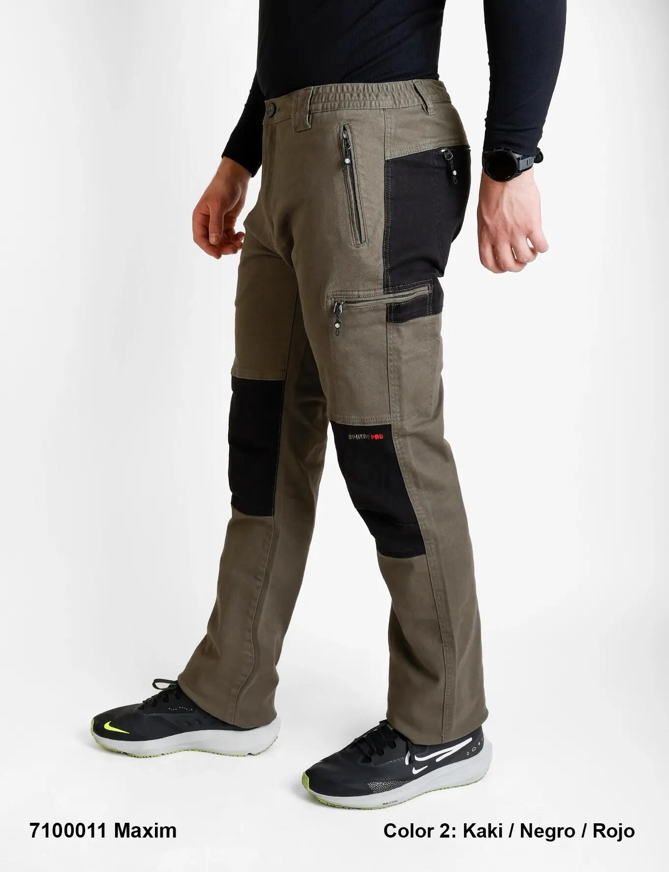 Pantalón laboral y trekking hombre MAXIM, kaki/negro/rojo 3/3