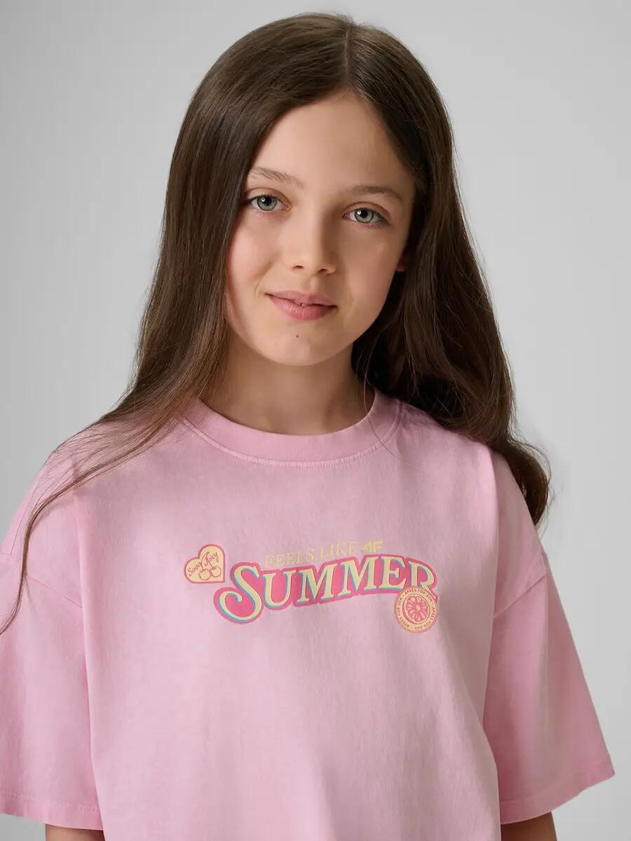 T-shirt regular z nadrukiem dziewczęcy 4F 3/7