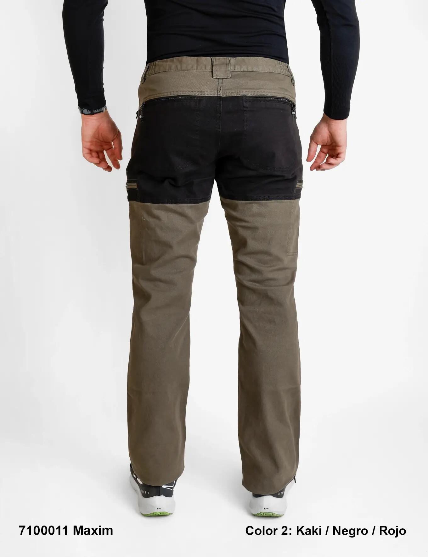 Pantalón laboral y trekking hombre MAXIM, kaki/negro/rojo 2/3