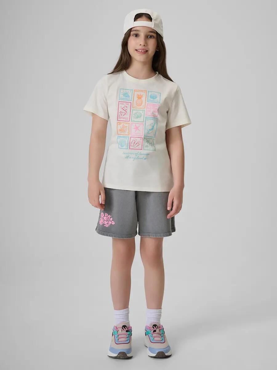 T-shirt regular z nadrukiem dziewczęcy 4F 4/6