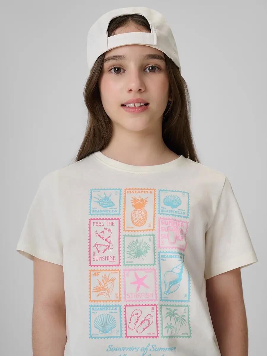 T-shirt regular z nadrukiem dziewczęcy 4F 3/6