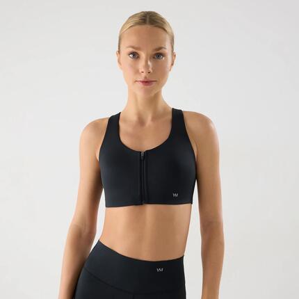 Soutien-gorge sport femme noir maintien élevé avec zip devant