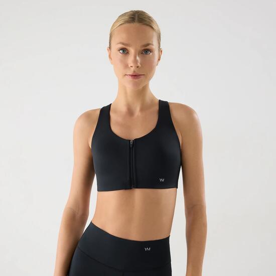 Soutien-gorge sport femme noir maintien élevé avec zip devant