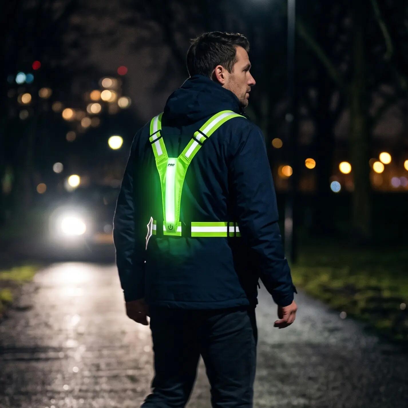 Gilet de course à pied lumineux, jaune fluo, gilet de sécurité réfléchissant 2/7