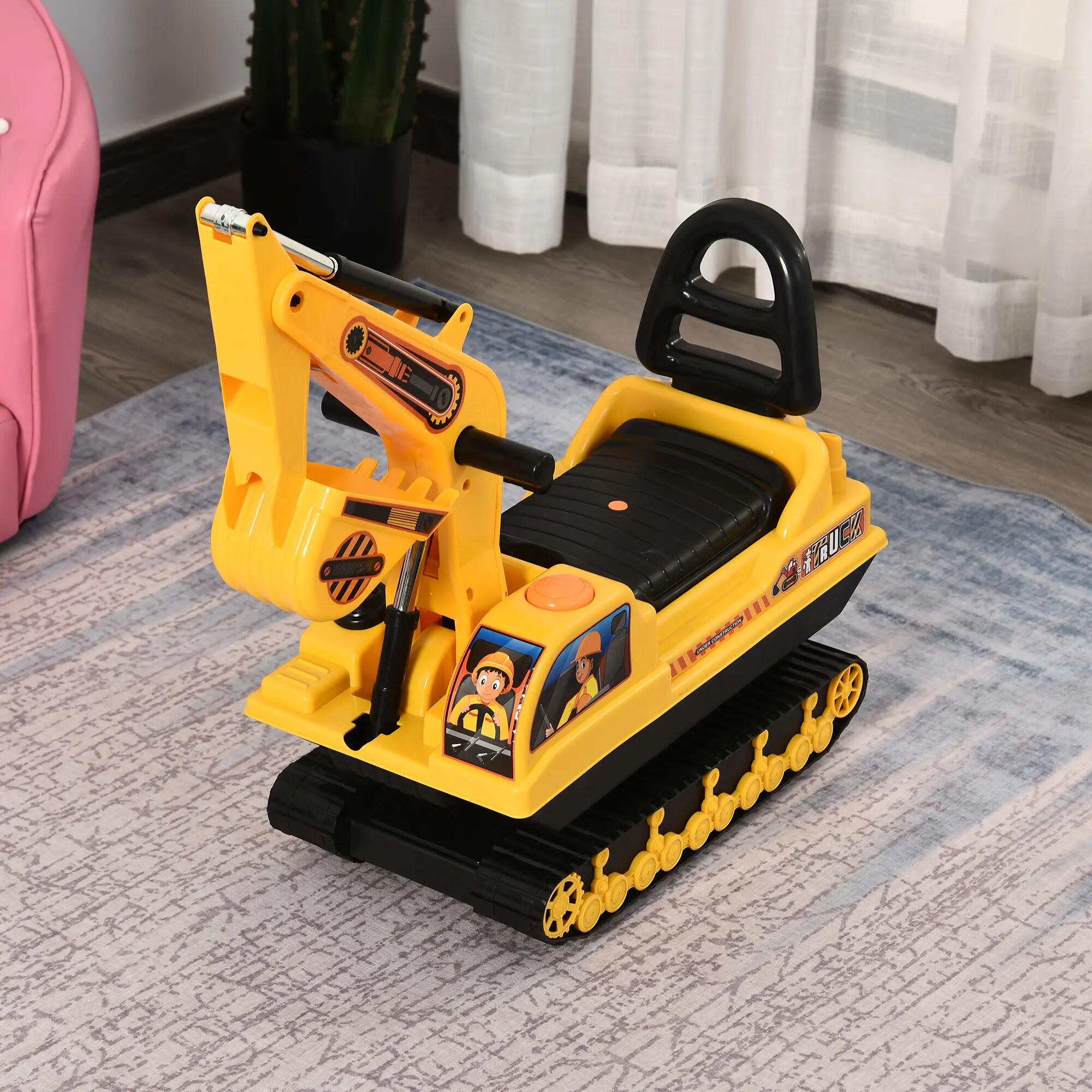 Porteur enfant tractopelle 12-36 mois coffre klaxon fonction pivotante jaune 2/5