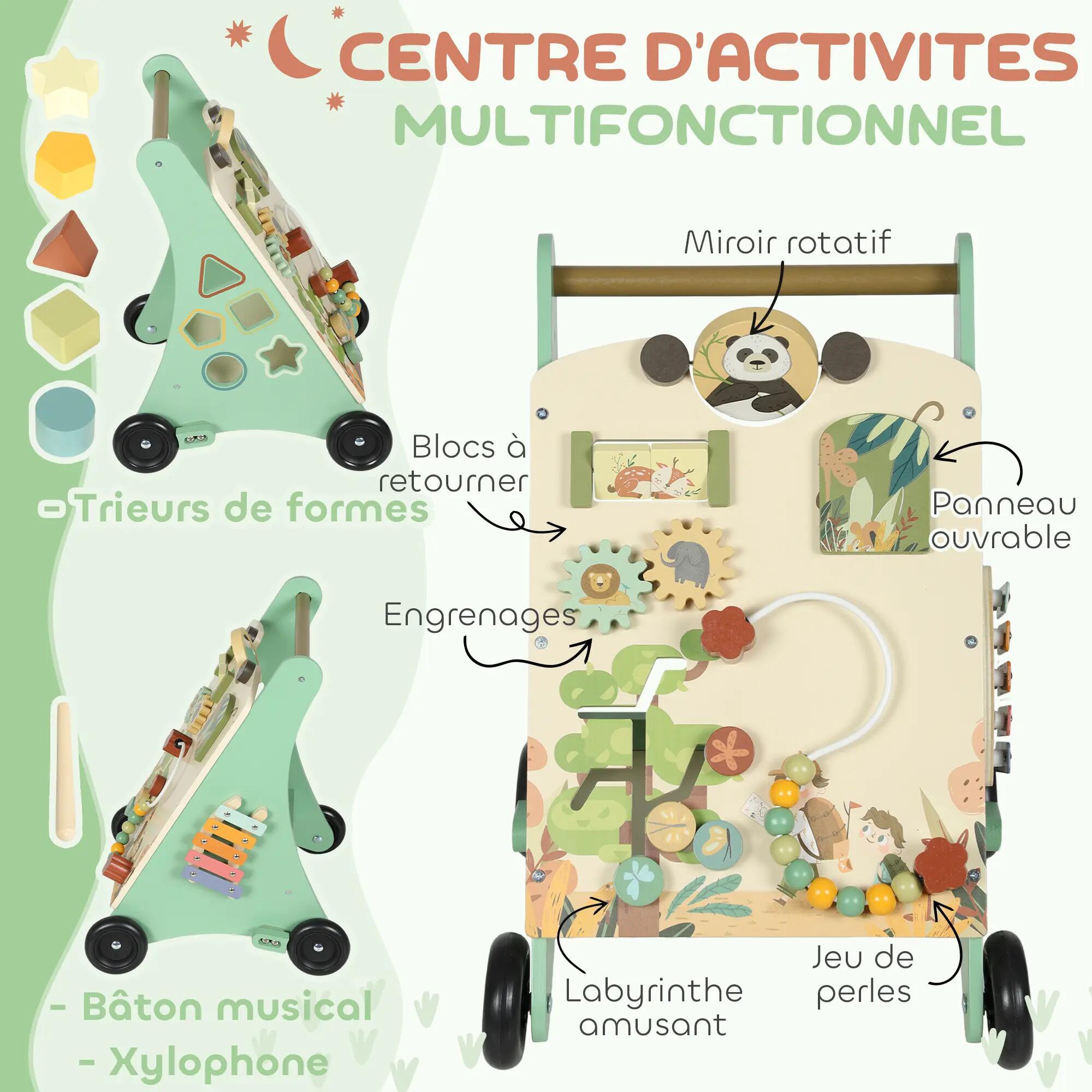 Chariot de marche multi-activités bois - trotteur bois - modèle jungle adventure 5/5