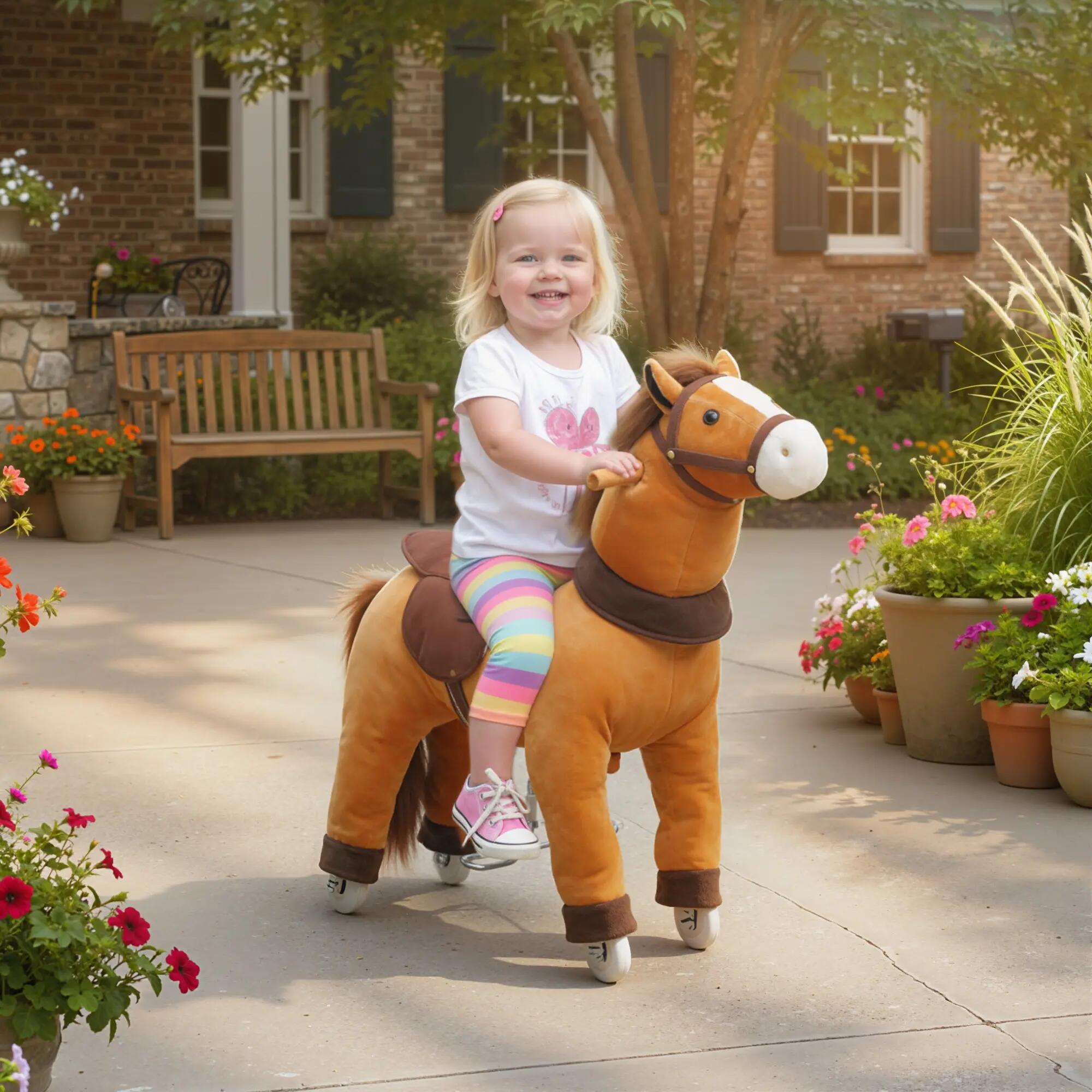 Porteur cheval pour enfant +36 moisà roulettes repose-pieds poignées marron 2/5