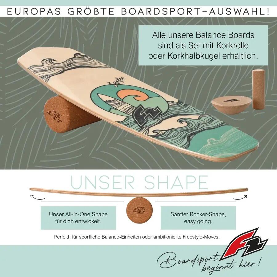F2 Cork Balance Board Surf 84 x 31 cm, including half-shell 3/4