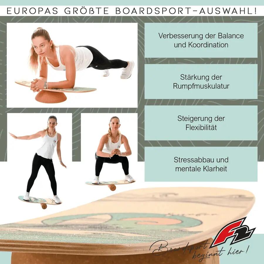 F2 Cork Balance Board Surf 84 x 31 cm, including half-shell 2/4