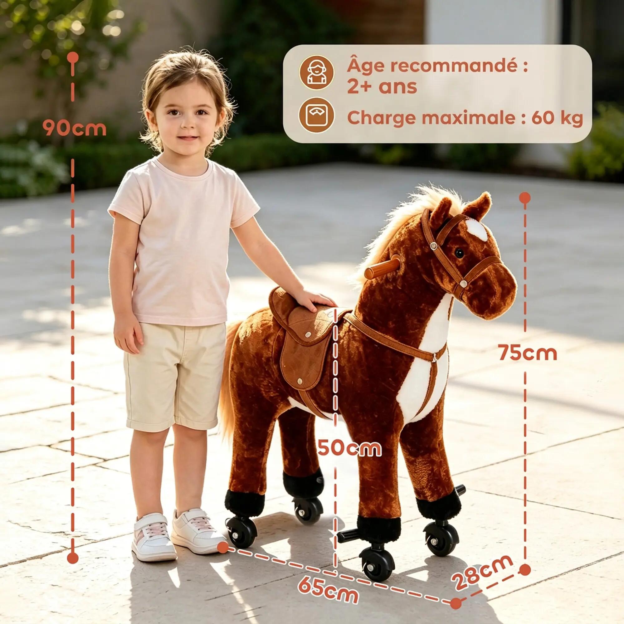 Cheval debout mobile en peluche effets sonores hennissement galop selle marron 3/5