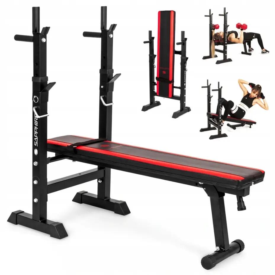Ławka treningowa pod sztangę Sapphire XG-025 ze stojakami składana do 150 kg 1/9