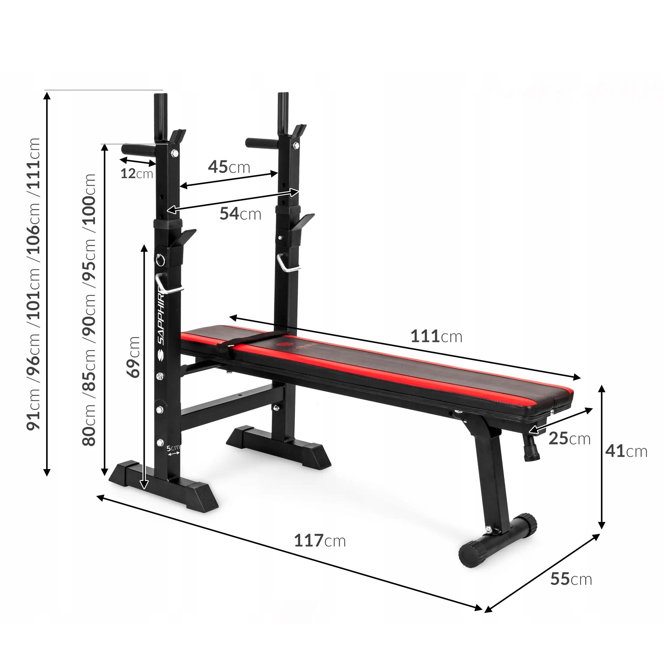 Ławka treningowa pod sztangę Sapphire XG-025 ze stojakami składana do 150 kg 9/9