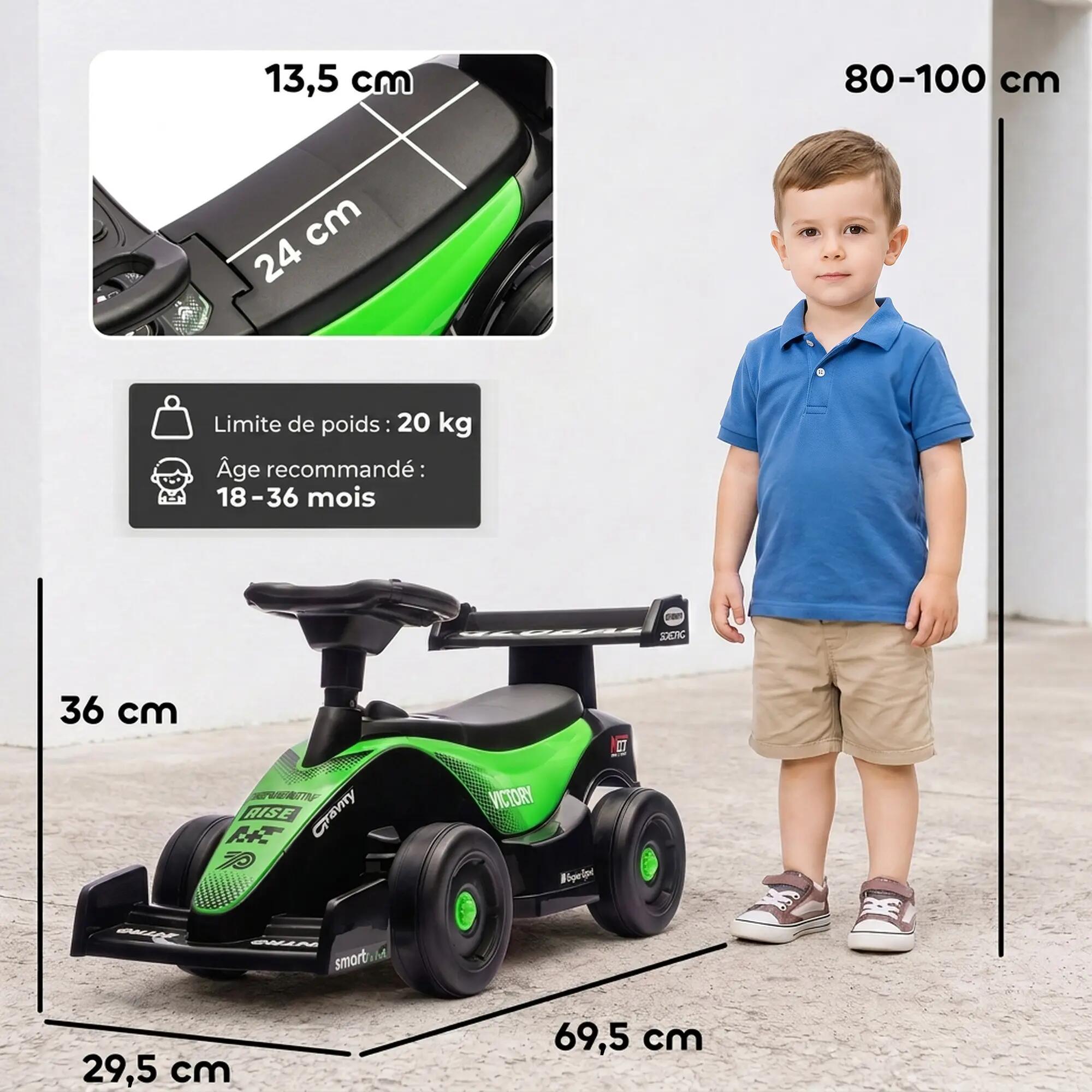 Porteur enfant Formule 1 butée anti-bascule coffre effets sonores noir vert 3/5
