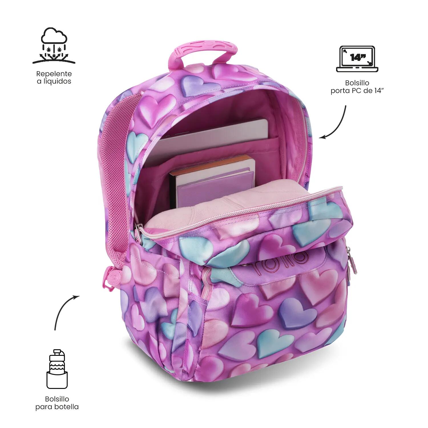 Totto Mochila escolar Acuareles adaptable a carro Bubble Heart Poliéster recicl 5/5