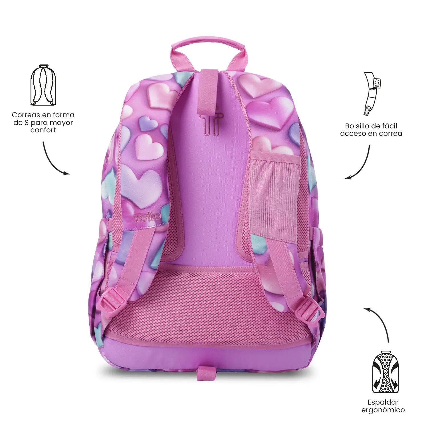 Totto Mochila escolar Acuareles adaptable a carro Bubble Heart Poliéster recicl 4/5