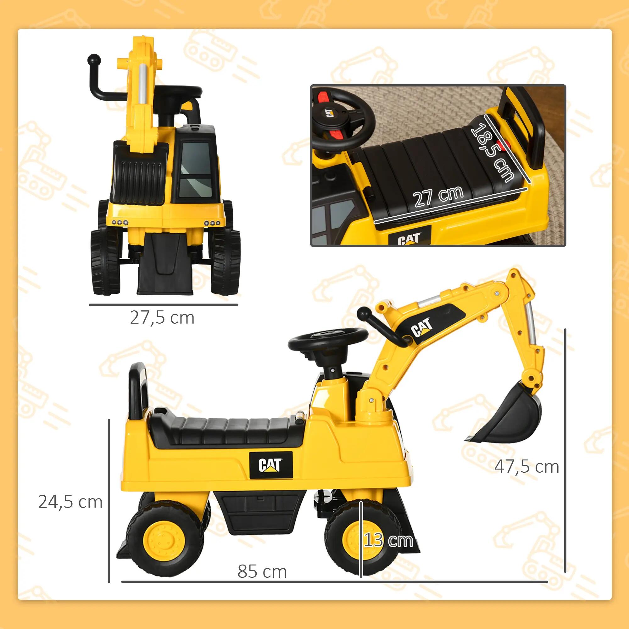Trotteur porteur tractopelle CAT licence officielle excavateur jaune noir 3/5