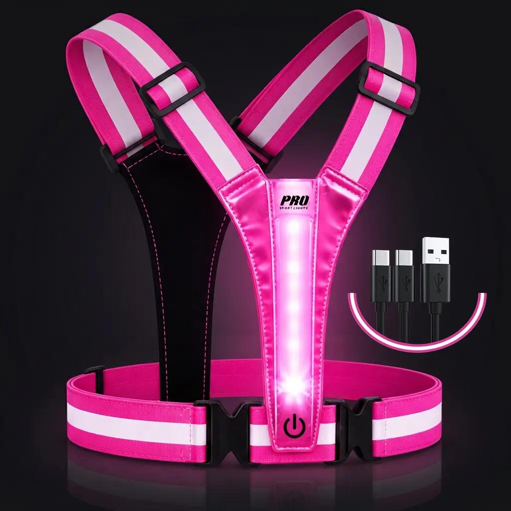 Hardloopvest Met Verlichting Roze Reflecterende Veiligheidsvest LED 3/6