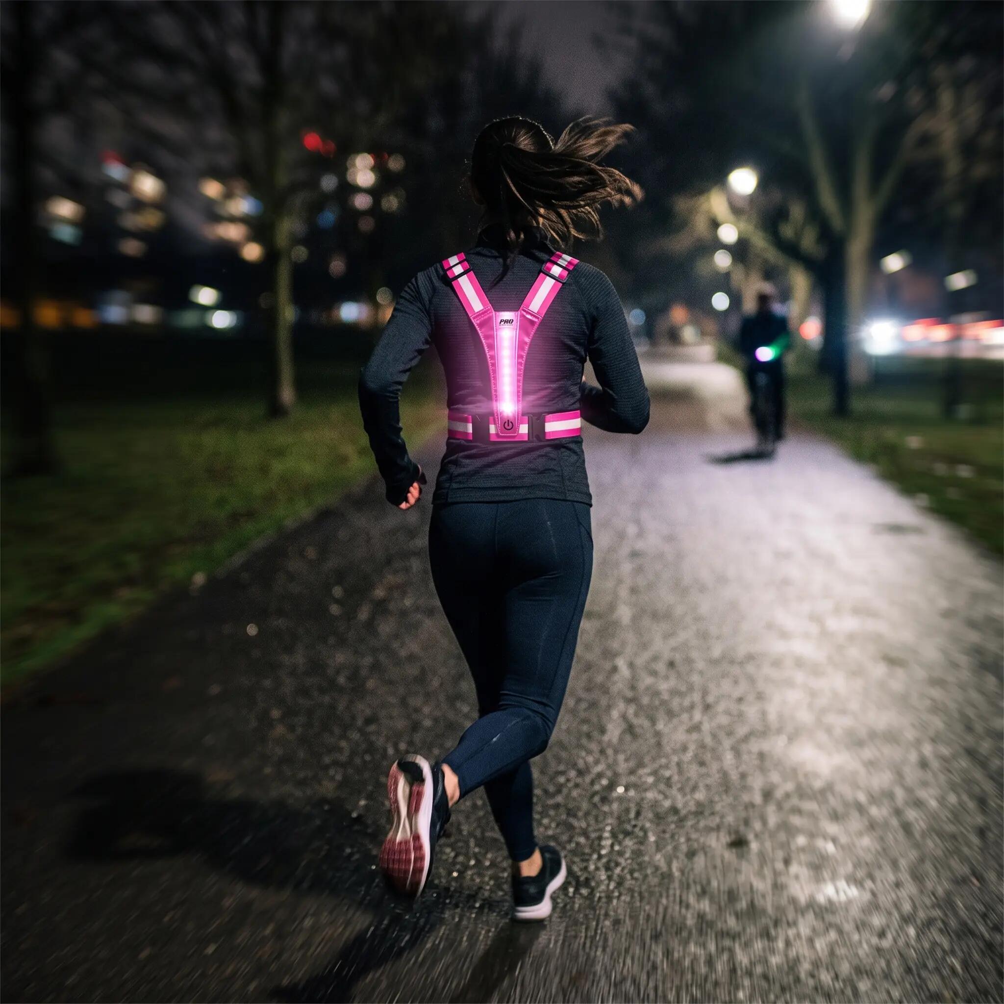 Hardloopvest Met Verlichting Roze Reflecterende Veiligheidsvest LED 2/6