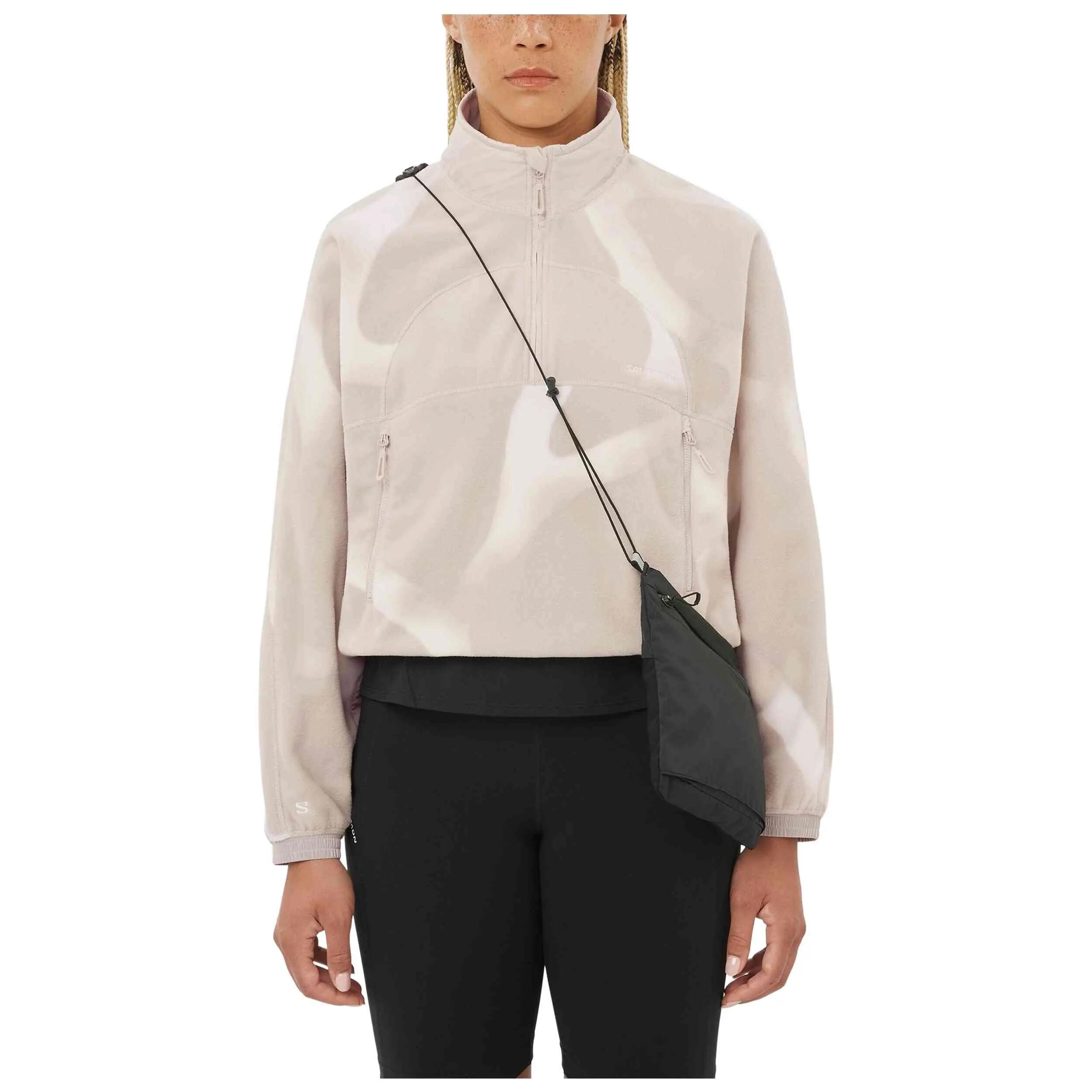 Polaire Salomon modèle Chroma Fleece Crop Half Zip "Beige Camo" pour femmes 3/5